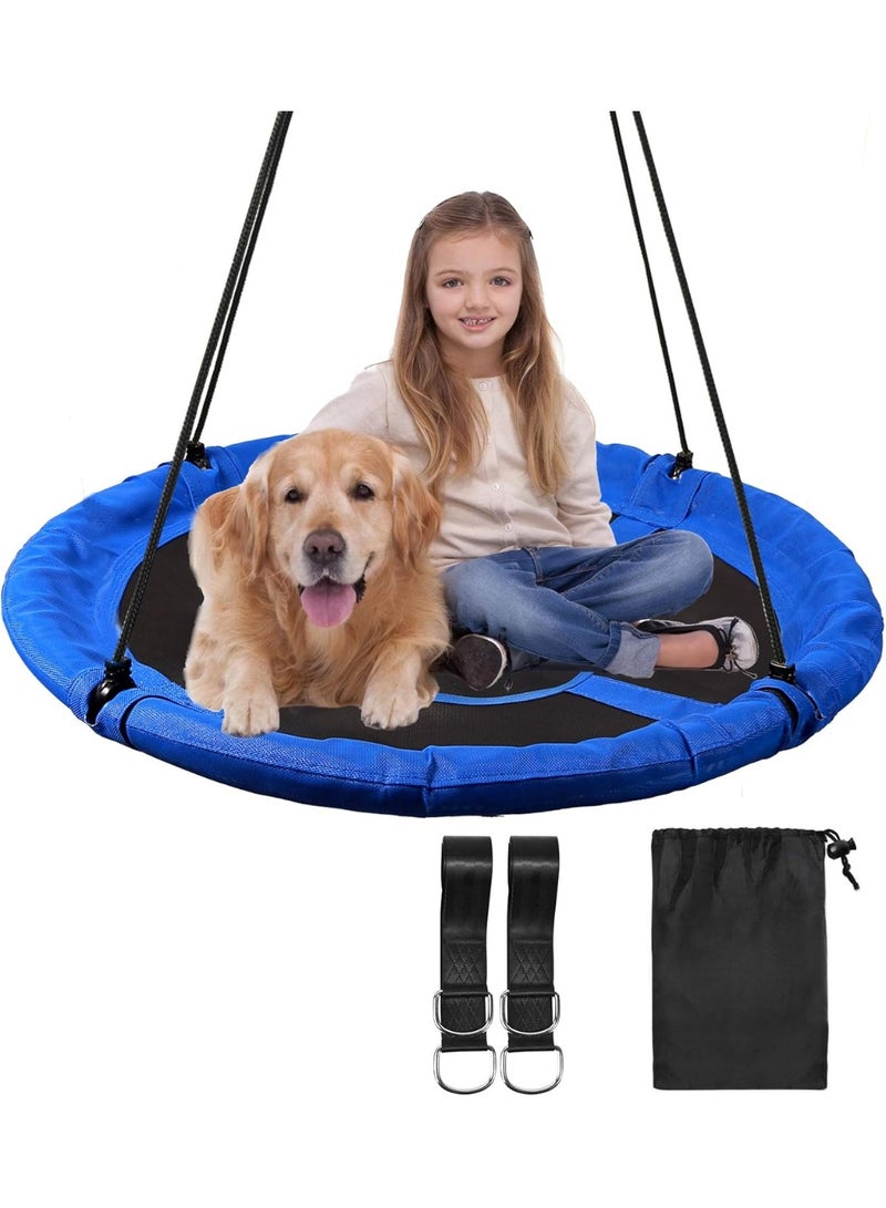 GUDOO مقعد أرجوحة عش 110 سم للأطفال – للأطفال للداخلية والخارجية، أرجوحة دائرية كبيرة على شكل صحن، سعة تحمل 500 رطل، مناسبة للأشجار، الفناء الخلفي، ملاعب الأطفال، سهلة التركيب، باللون الأزرق. - Image 1