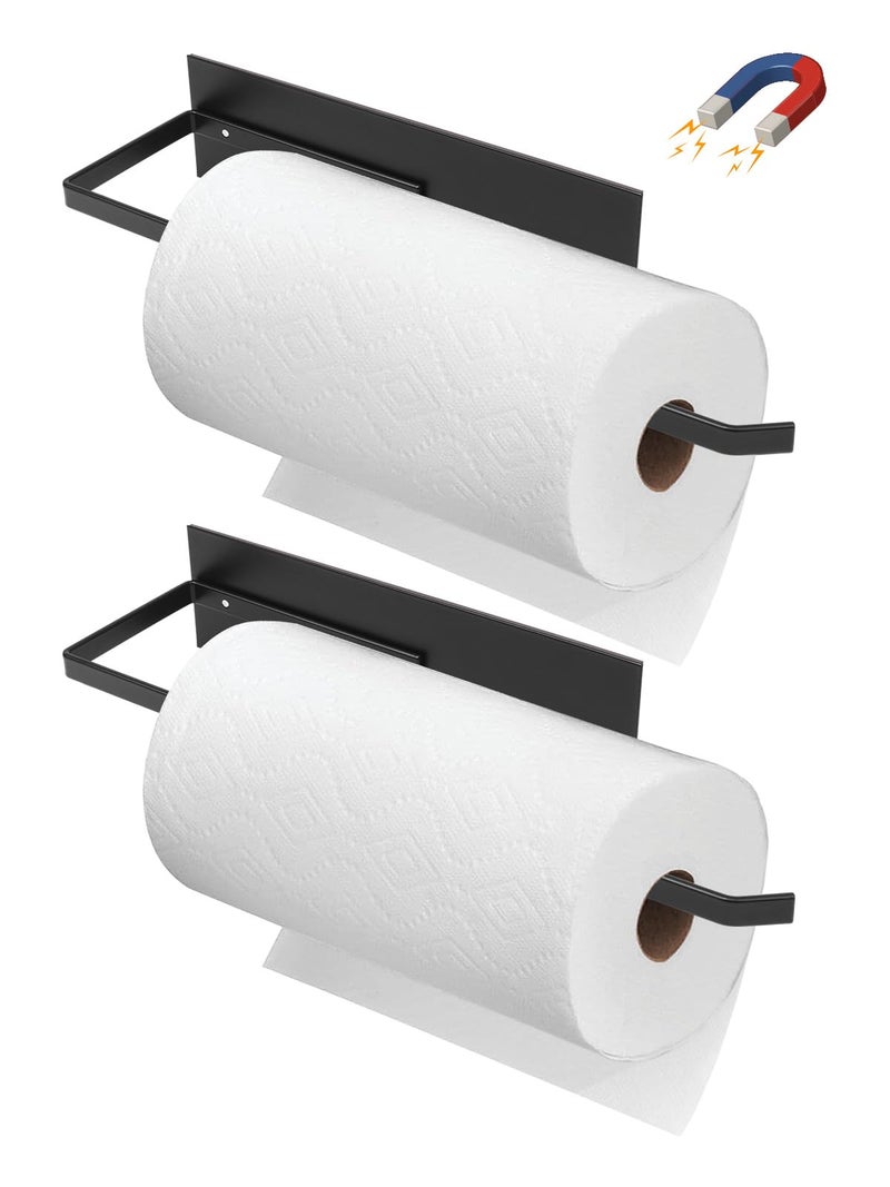 Seropy Paper Towel Holder Black, Toilet Paper Roll Holder Magnetic Towel Rack Wall Mount Fridge Organizer Shelf for Towels Rolls Bar Bathroom Toilet Pantry RV Essentials Kitchen Organizers and Storage 2 Pack - Image 1