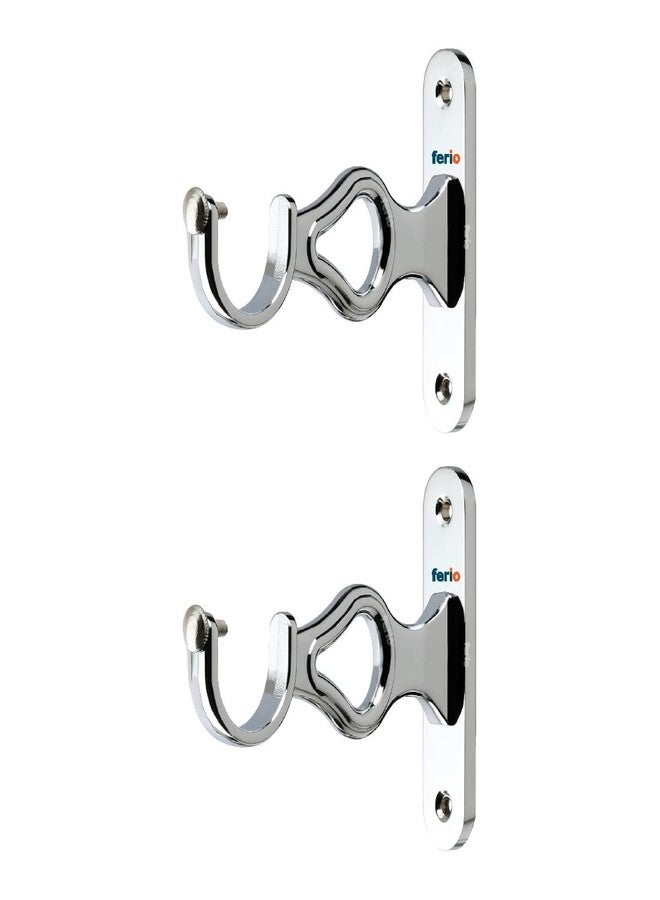 Ferio Zinc Chrome Finish Curtain Holder and Brackets for Door and Window Parda Holder 1 Inch Rod Size Silver (Pack of 2) - Image 1