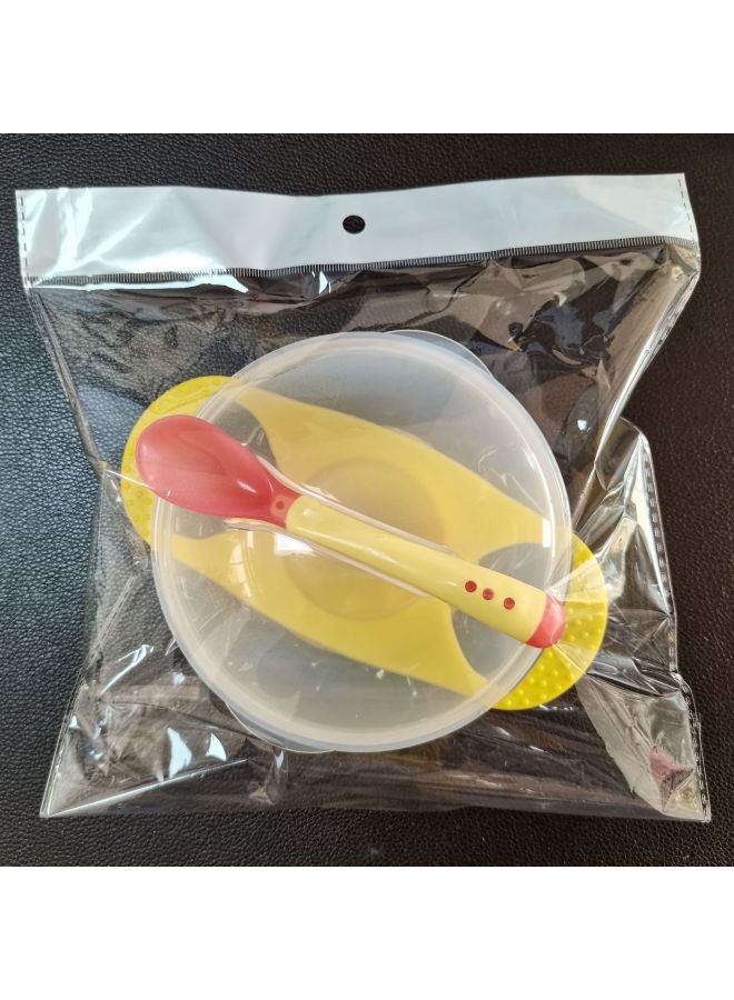 Factory Wholesale Baby Sucker Bowl Suit Non-slip Drop-resistant Baby Bowl With Temperature Spoon Baby Training Bowl Big Suction-Specifications:Sucker Bowl Suit OPP Bag Yellow - Image 1