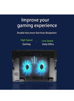 Haing Laptop Notebook Cooling Pad Laptop Notebook Stand 2 Heavy Duty Fan Upto 15.6" Laptop HAING  - Image 1