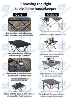 SQNCHN Premium Extra-Large Portable Aluminum Alloy Outdoor Folding Table – High-Quality, Lightweight, and Durable Black Design with Storage Bag, Perfect for Camping, Picnics, and Outdoor Activities (68cm x 46cm x 40cm)  - Image 3