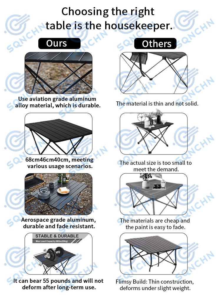 SQNCHN Premium Extra-Large Portable Aluminum Alloy Outdoor Folding Table – High-Quality, Lightweight, and Durable Black Design with Storage Bag, Perfect for Camping, Picnics, and Outdoor Activities (68cm x 46cm x 40cm)  - Image 3