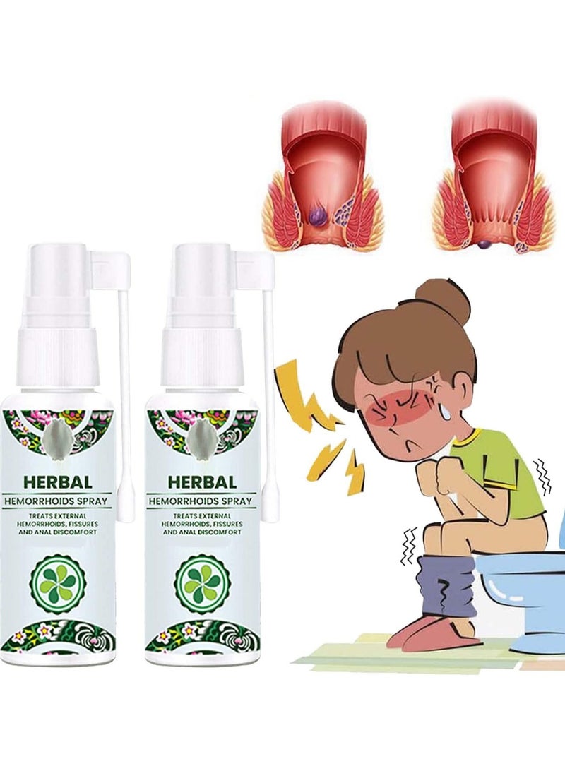 Natural Herbal Hemorrhoids Spray, 100% Natural Formula 30ml, Bleeding Hemroid Treatment, Soothing Relief, Calms Itching Burning, Gentle, Works Fast for External Treatment (2pcs) - Image 1