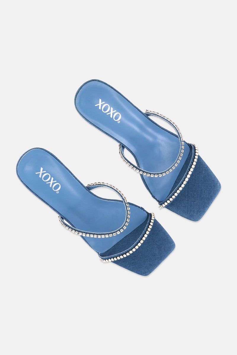 XOXO Women Slip On Rhinestone Strap Sandals, Denim Blue - Image 2