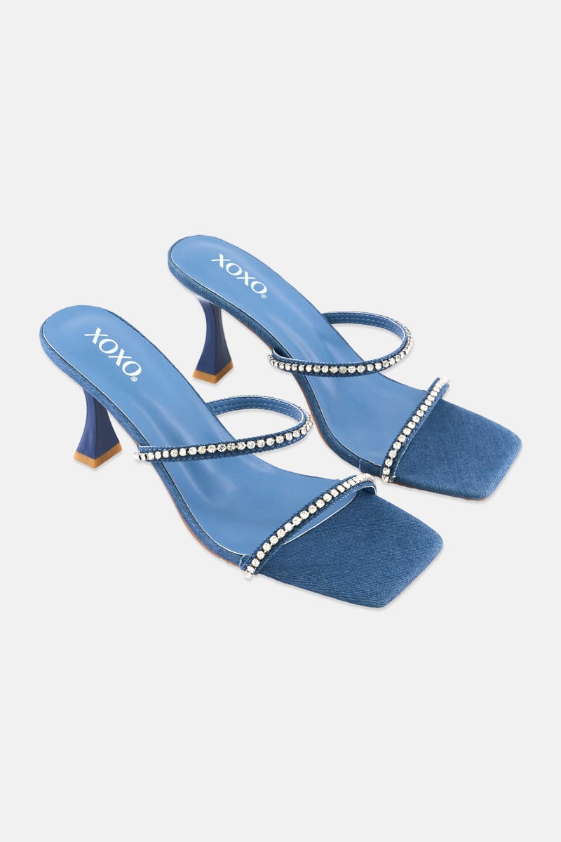 XOXO Women Slip On Rhinestone Strap Sandals, Denim Blue - Image 1