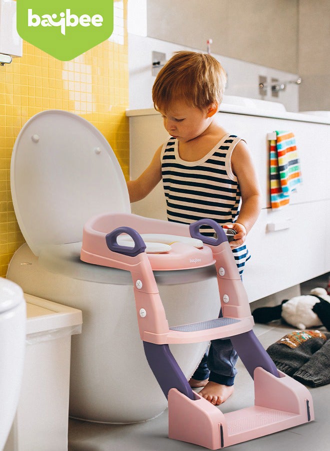 BAYBEE 3 In 1 Vega Western Toilet Training Potty Seat With Splash Guard, Handle, Ladder And Cushion, Pink  - Image 2