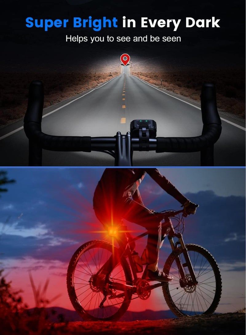 Hihonor Lights for Night Riding, Ultra Bright Rechargeable Bike Light Front and Back, IPX6 Waterproof Bicycle Light Headlight and Tail Light Set, 8/12 Modes, 58Hrs Runtime, Easy to Install  - Image 4