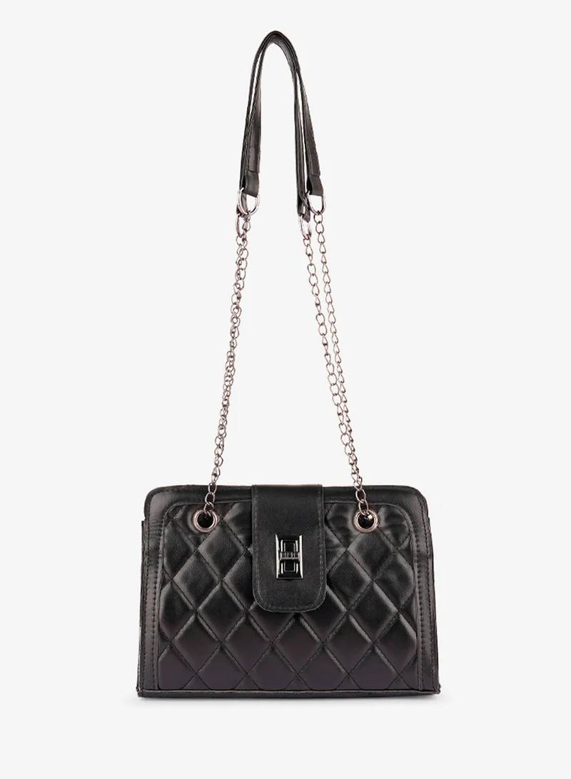 London Rag Black Quilted Statement Sling Bag