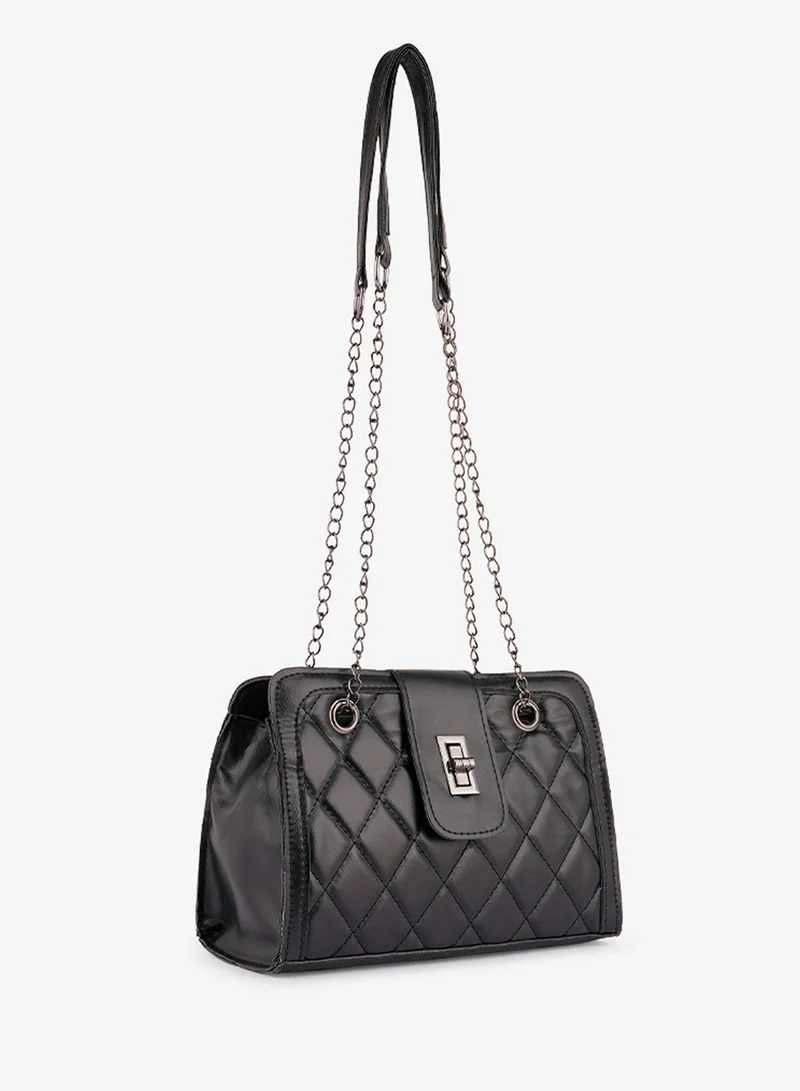 London Rag Black Quilted Statement Sling Bag