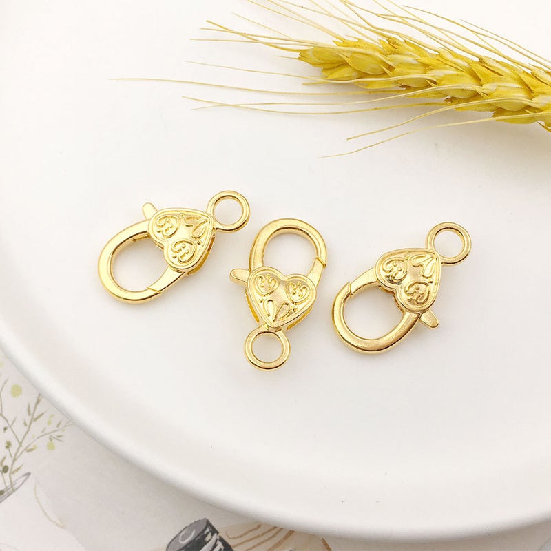 Heart-Shaped Lobster Clasp DIY Keychain Accessory Gold pattern 14x26mm-12995 