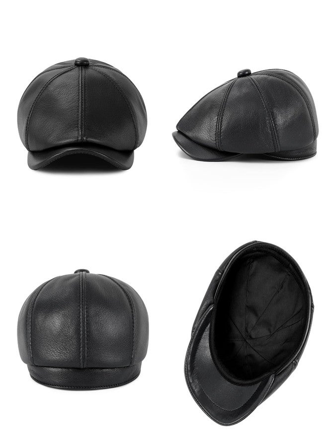 VOBOOM Men Women Genuine Newsboy Leather Cap 8 Panel Gatsby Ivy Hat (Black, 7 1/2) - Image 5