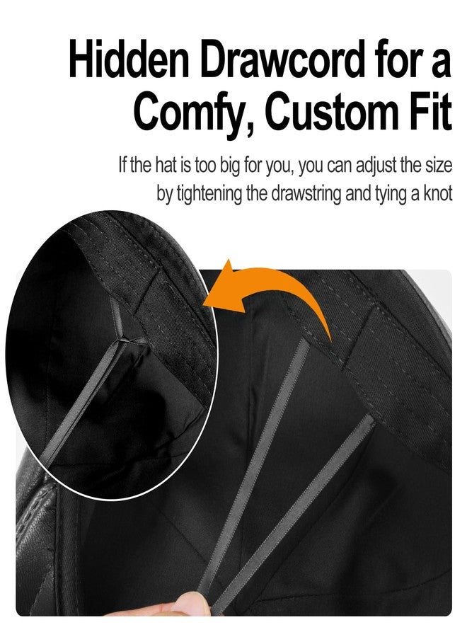 VOBOOM Men Women Genuine Newsboy Leather Cap 8 Panel Gatsby Ivy Hat (Black, 7 1/2) - Image 3