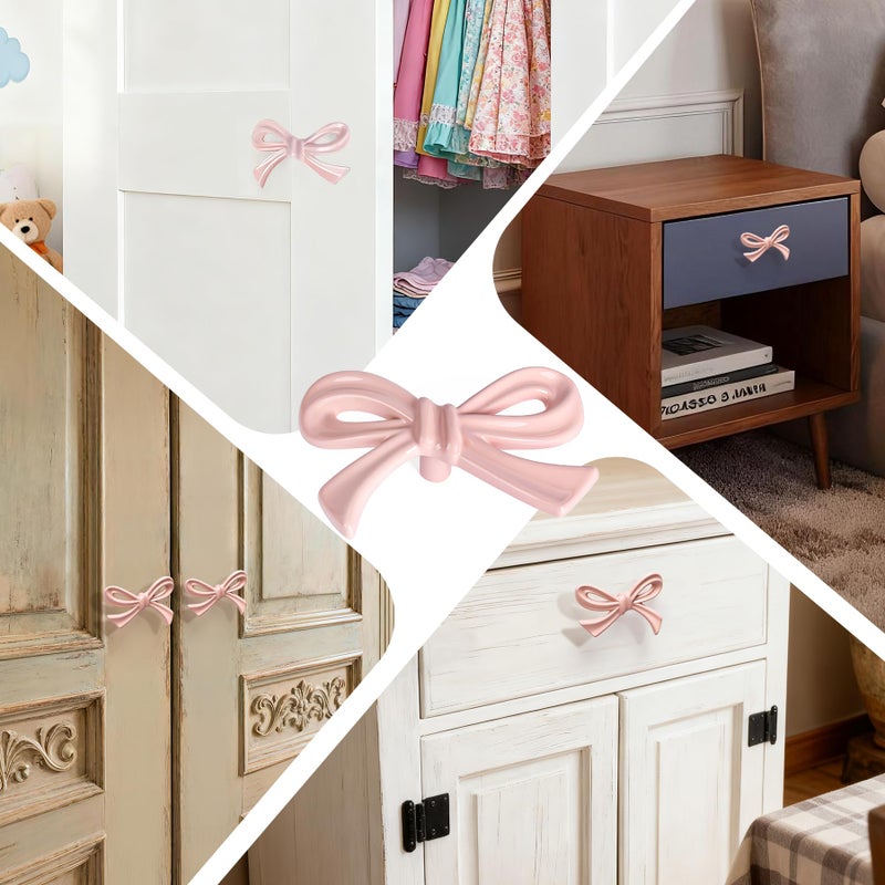 CEYMIO 8 Pack Pink Bow Dresser Knobs, Small Decorative Cabinet Drawer Pull Handles for Girls Bedroom and Nursery Room Decor - Image 5