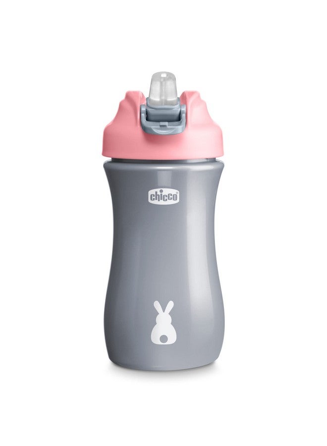 Chicco كوب تشيكو الناعم مع قشة سيليكون وغطاء مقاوم للتسرب 12 أونصة | مقبض حمل مدمج | آمن للغسل في غسالة الصحون في الرف العلوي | كوب سفر سهل الحمل | وردي/فضي | 18+ شهر - Image 1