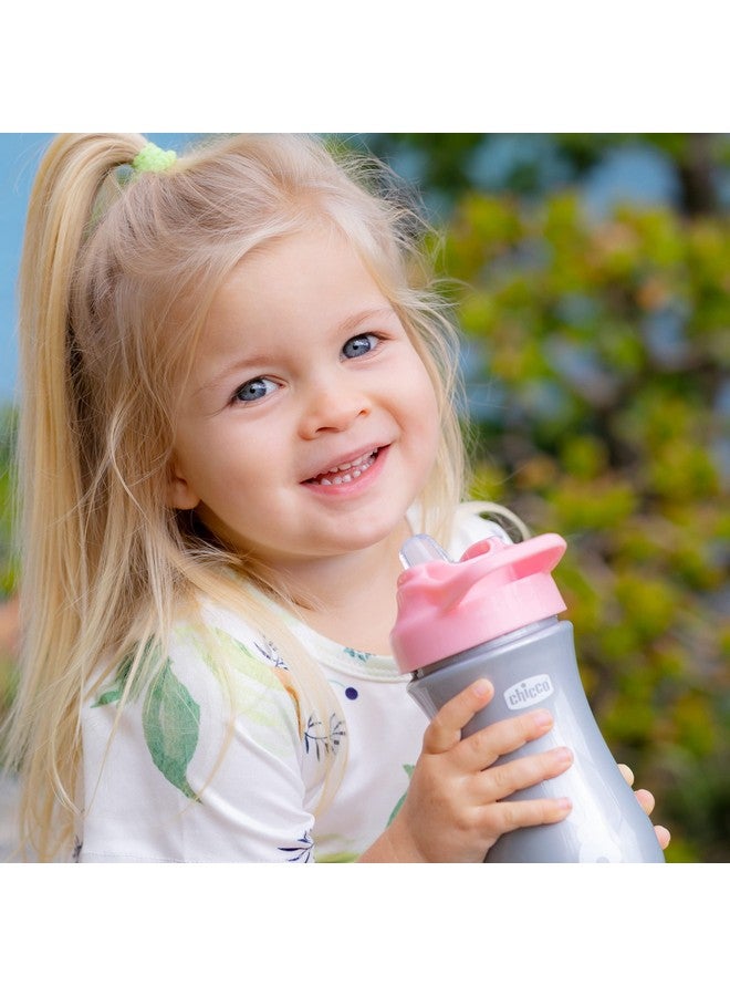 Chicco كوب تشيكو الناعم مع قشة سيليكون وغطاء مقاوم للتسرب 12 أونصة | مقبض حمل مدمج | آمن للغسل في غسالة الصحون في الرف العلوي | كوب سفر سهل الحمل | وردي/فضي | 18+ شهر - Image 2