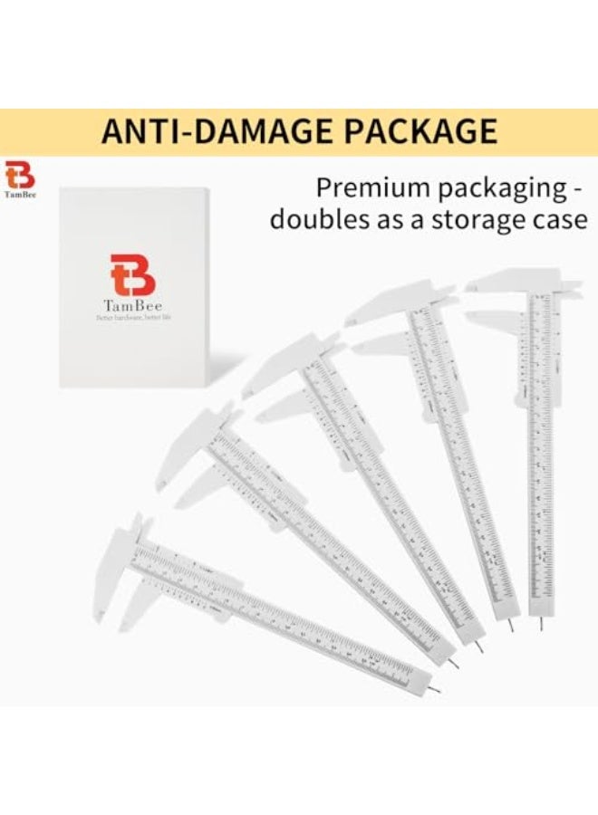 T&B 6Inch 150mm Mini Caliper Double Scale Plastic Vernier Caliper for Jewelry Sliding Gauge Ruler Measuring Tool 5PCS(White) - Image 5