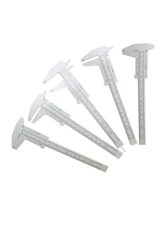 T&B 6Inch 150mm Mini Caliper Double Scale Plastic Vernier Caliper for Jewelry Sliding Gauge Ruler Measuring Tool 5PCS(White) - Image 1