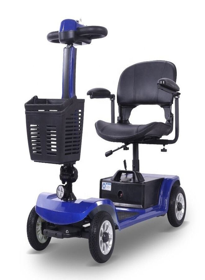 SUNCART Kingkong S-02 Foldable Scooter Electric 4 Wheel Mobility Scooter with Front Storage Basket, LED Head Light, Indicator Light & Break Light Electric Wheelchair - Blue - Image 1