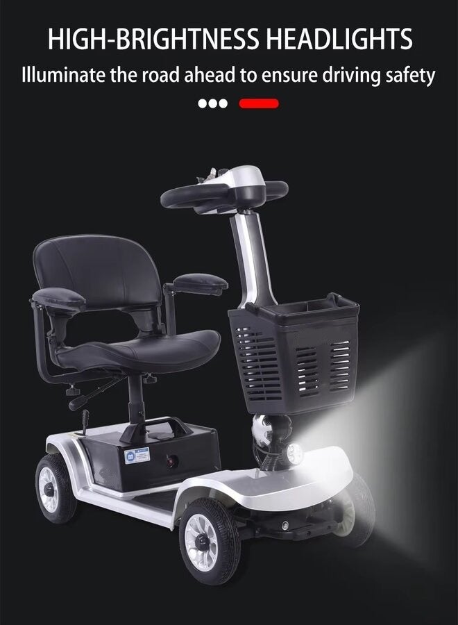 SUNCART Kingkong S-02 Foldable Scooter Electric 4 Wheel Mobility Scooter with Front Storage Basket, LED Head Light, Indicator Light & Break Light Electric Wheelchair - Blue - Image 3