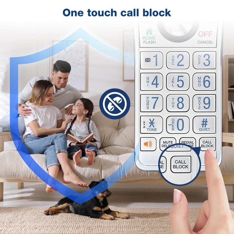 في تك هاتف VTech IS8151-5 اللاسلكي فائق المدى بخمس سماعات بتقنية DECT 6.0 للاستخدام المنزلي مع جهاز الرد الآلي، مدى يصل إلى 2300 قدم، مزود بخاصية حظر المكالمات، منفذ سماعة بلوتوث، منفذ سماعة رأس، بطارية احتياطية، نظام اتصال داخلي، قابل للتوسيع حتى 12 سماعة - Image 3