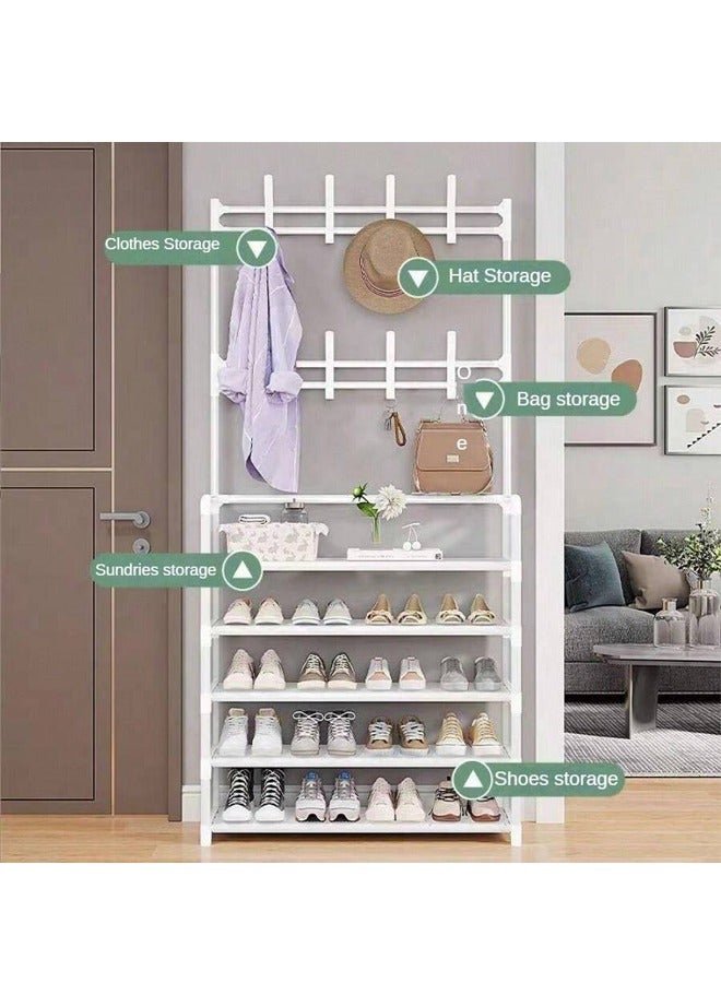 BLOOMING TIME 2 In 1 Shoe Rack And Coat Rack, Large Capacity, Simple Assembly, Can Hang Clothes, Hats And Shoes, White - Image 3