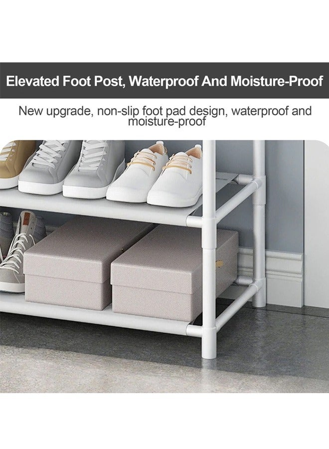 BLOOMING TIME 2 In 1 Shoe Rack And Coat Rack, Large Capacity, Simple Assembly, Can Hang Clothes, Hats And Shoes, White - Image 4