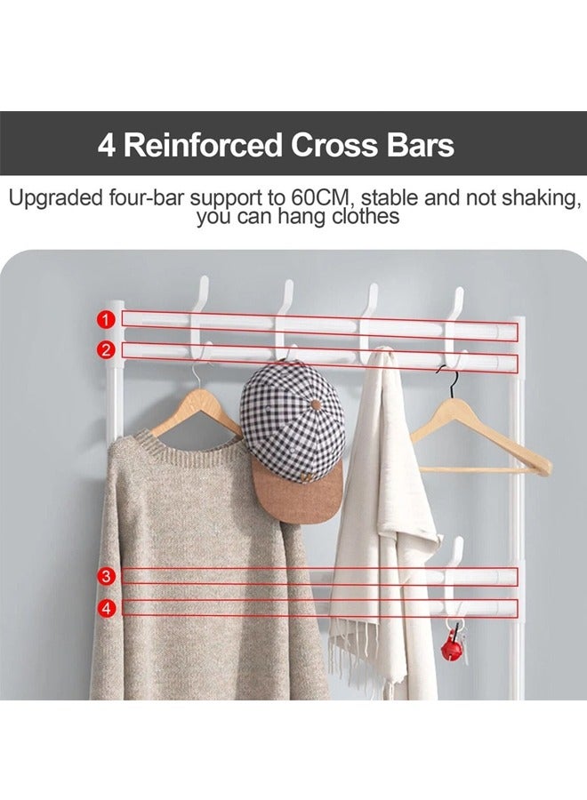 BLOOMING TIME 2 In 1 Shoe Rack And Coat Rack, Large Capacity, Simple Assembly, Can Hang Clothes, Hats And Shoes, White - Image 5