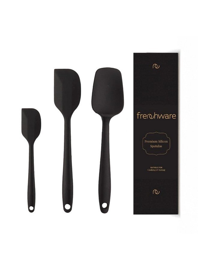 FrenchWare ملاعق سيليكون غير لاصقة من فرنش وير (مجموعة من 3، باللون الأسود) للطهي والخبز، مقاومة للحرارة حتى 230°C، آمنة للطعام وخالية من BPA، قابلة للغسل في غسالة الصحون، معتمدة من إدارة الغذاء والدواء - Image 1