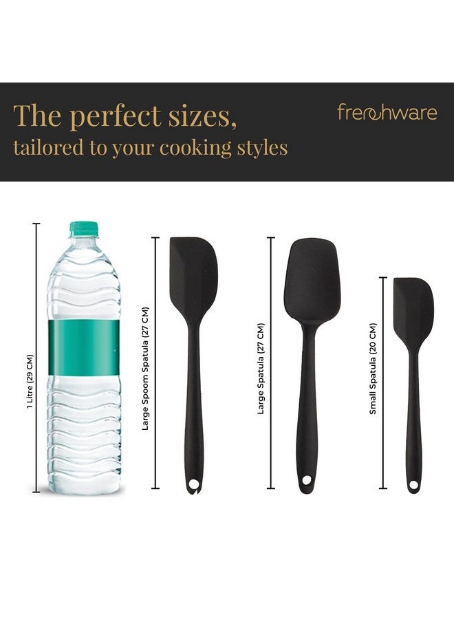 FrenchWare ملاعق سيليكون غير لاصقة من فرنش وير (مجموعة من 3، باللون الأسود) للطهي والخبز، مقاومة للحرارة حتى 230°C، آمنة للطعام وخالية من BPA، قابلة للغسل في غسالة الصحون، معتمدة من إدارة الغذاء والدواء - Image 3