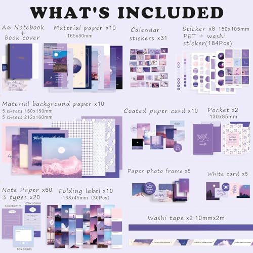Niwlix Aesthetic Scrapbook Kit, 346 Pcs, A6 Grid Notebook, Scrapbook/Background Papers, Folding Labels, Envelopes, Washi, Photo Frames, Calendar Stickers, DIY Gift Journaling Kit for Teen Girl Women - Image 2