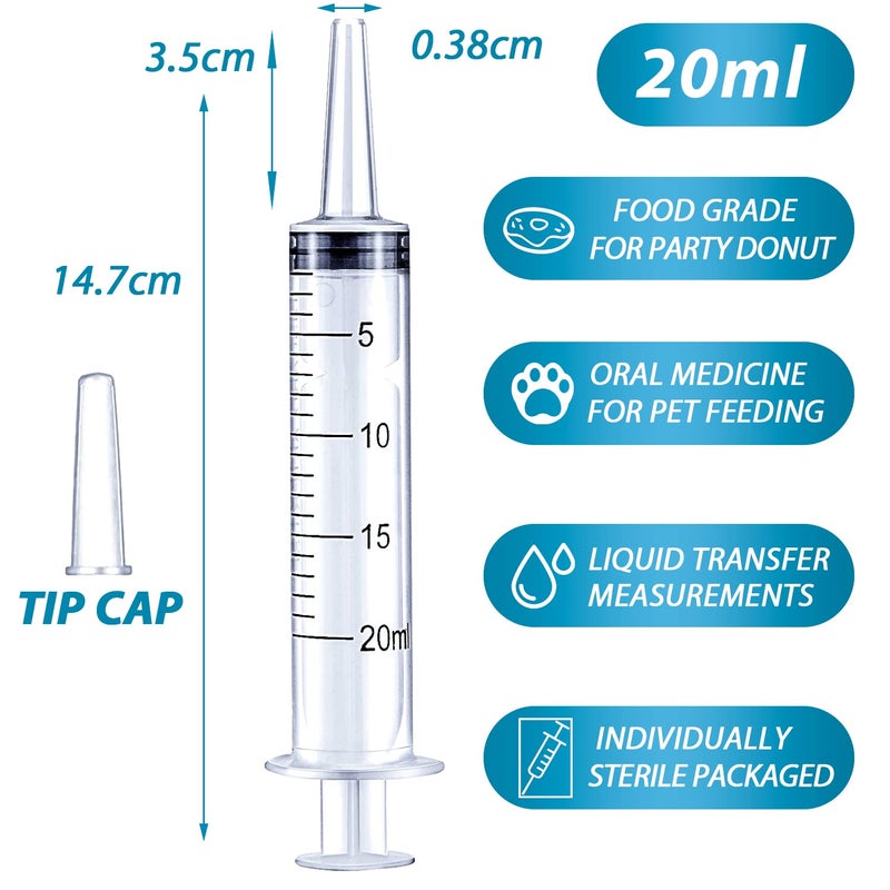 HiMo 50 Pack 20mL Syringes with Catheter Tip and Cap Plastic Large Syringes for Liquids, Jello shot Party, Medicine Student, Oral, Scientific Labs, Measuring, Dispensing, Home Care - Image 2