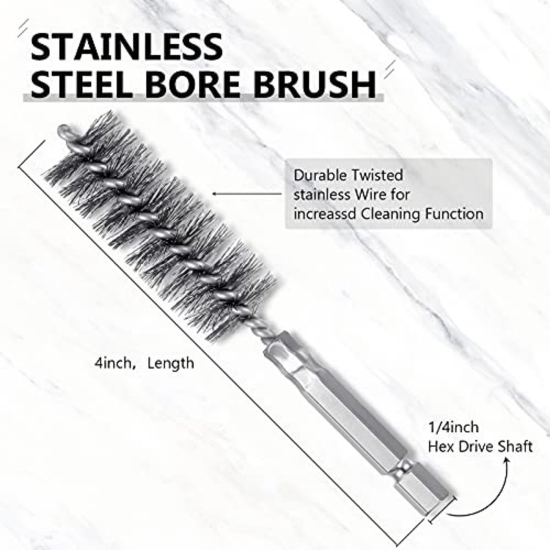 8 Pieces Wire Brush Drill Bore Cleaning Brush Set with 1/4 Inch Hex Shank Stainless Steel Wire Twisted Brush for Drill Impact Driver, 8 Sizes Silver - Image 5