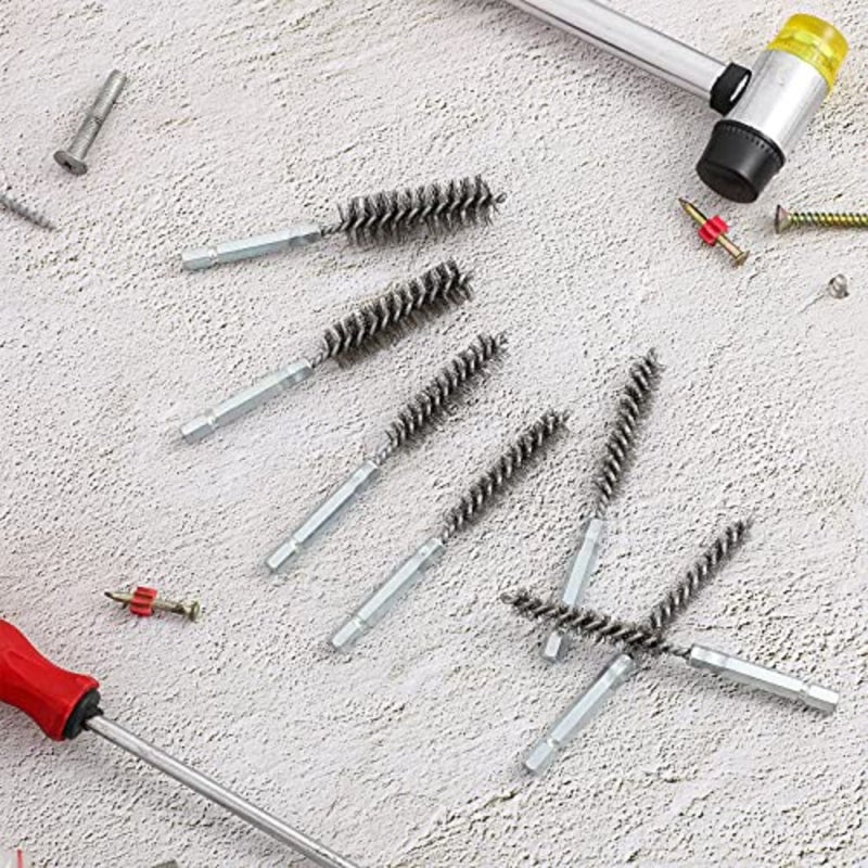 8 Pieces Wire Brush Drill Bore Cleaning Brush Set with 1/4 Inch Hex Shank Stainless Steel Wire Twisted Brush for Drill Impact Driver, 8 Sizes Silver - Image 3