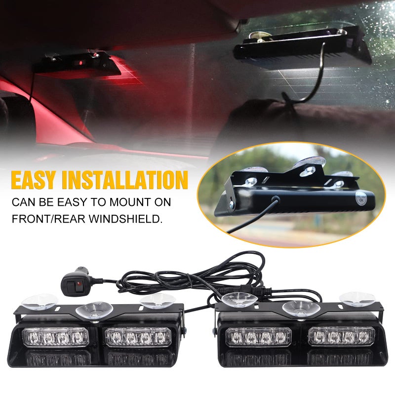 XRIDONSEN 2 in 1 Emergency Dash Lights Red White Volunteer Firefighter Lights Warning Hazard Safety Flashing Law Enforcement Responder Front/Rear Windshield Strobe w/Suction Cups for Vehicles Trucks - Image 4