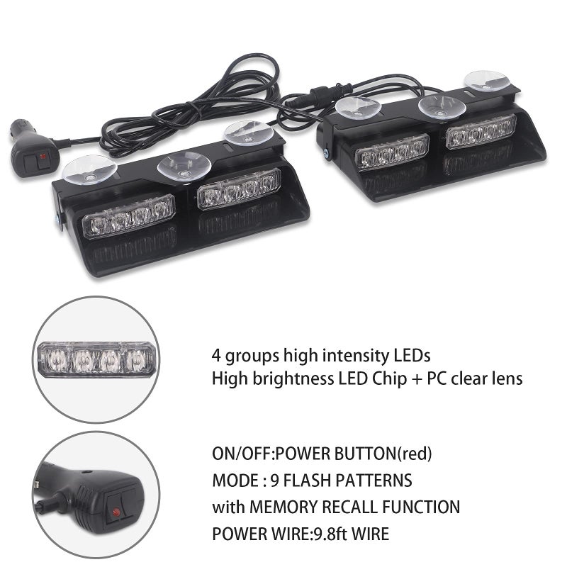 XRIDONSEN 2 in 1 Emergency Dash Lights Red White Volunteer Firefighter Lights Warning Hazard Safety Flashing Law Enforcement Responder Front/Rear Windshield Strobe w/Suction Cups for Vehicles Trucks - Image 5