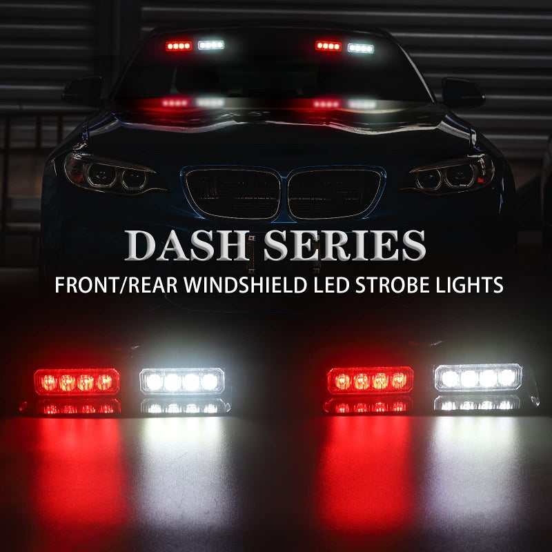 XRIDONSEN 2 in 1 Emergency Dash Lights Red White Volunteer Firefighter Lights Warning Hazard Safety Flashing Law Enforcement Responder Front/Rear Windshield Strobe w/Suction Cups for Vehicles Trucks - Image 2