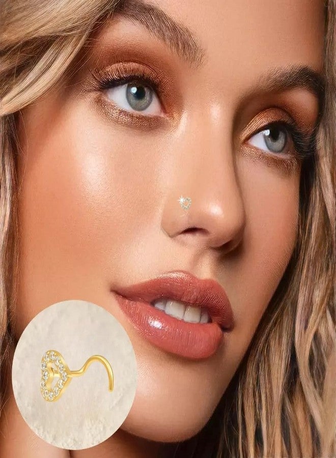 Davka 20G Heart Nose Studs 18G Hinged Nose Rings Stainless Steel Hypoallergenic Sparkling Design for Women Comfortable Nose Piercing Jewelry 6Pcs - Image 5