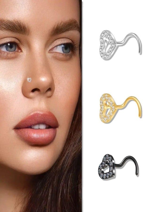 Davka 20G Heart Nose Studs 18G Hinged Nose Rings Stainless Steel Hypoallergenic Sparkling Design for Women Comfortable Nose Piercing Jewelry 6Pcs - Image 4