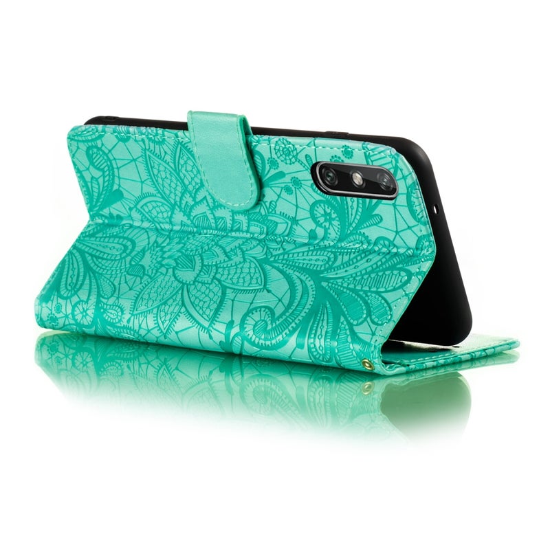 HuHa Protective Cover For Huawei Enjoy 10e Lace Flower Embossing Pattern Horizontal Flip Leather Case , with Holder & Card Slots & Wallet & Photo Frame & Lanyard(Green) - Image 4