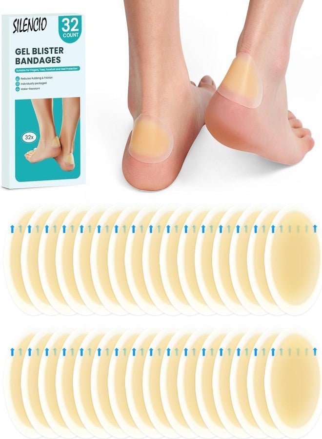 SILENCIO Hydrocolloid Blister Bandages, Waterproof Adhesive Pads for Heel, Toe and Foot - Gel Blister Cushions for Prevention & Recovery (32Pcs, Heel Pack) - Image 1