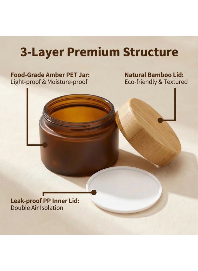 erioctry 150ML 5oz Empty Amber PET Plastic Cosmetic Container Case with Natural Bamboo Cap Cream Lotion Box Ointments Bottle Food Bottle Makeup Pot Jar - Image 4