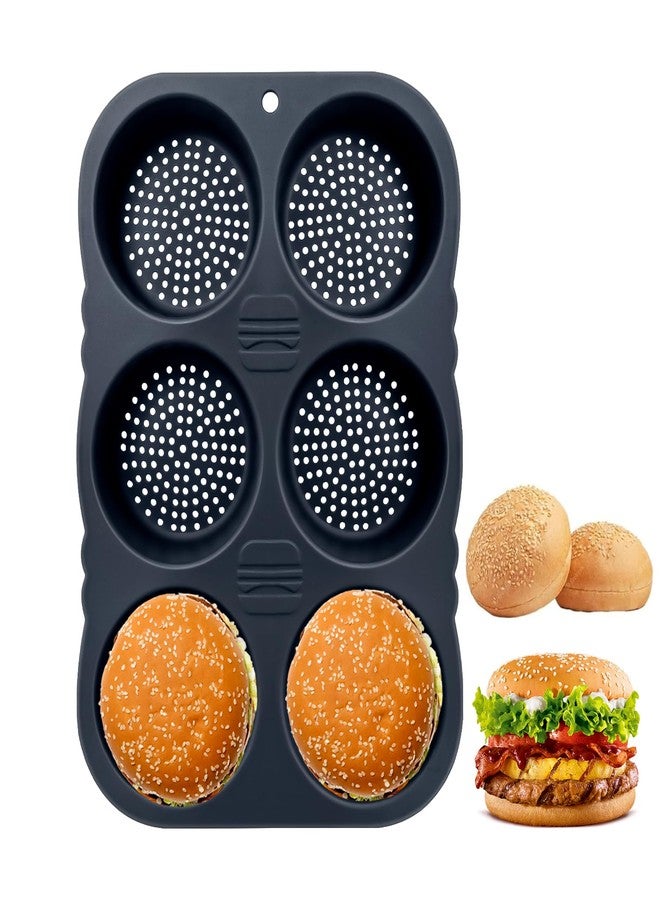 Obsoorth Hamburger Bun Pan,6 Cavity Silicone Hamburger Bread Mold,Non-Stick Heat-Hamburger Bun Mold,Food-Safe Silicone Hamburger Bun Pans for Baking Hamburger Bun hot dog bun pan - Image 1