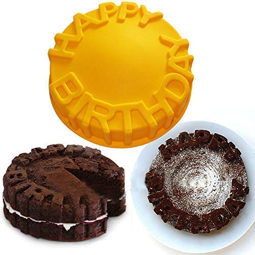 Lexazo Silicone Round Shape Happy Birthday Letter Cake Mold for Cakes Baking Tools Cake pan Microwave OvenMulti Color - Image 3
