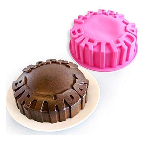 Lexazo Silicone Round Shape Happy Birthday Letter Cake Mold for Cakes Baking Tools Cake pan Microwave OvenMulti Color - Image 1