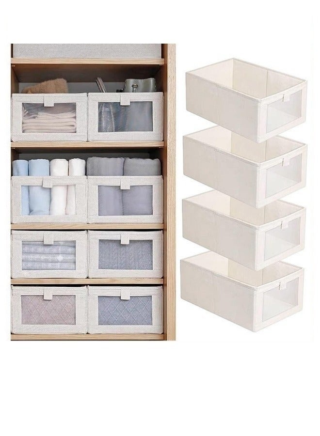 MIXDE 4 Pack Linen Storage Bins Large Storage Boxes Baskets With Visual Window,Storage Containers For Organizing Clothing,Jeans,Toys,Closet,Wardrobe,Closet Organizers  - Image 1
