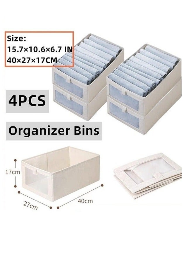 MIXDE 4 Pack Linen Storage Bins Large Storage Boxes Baskets With Visual Window,Storage Containers For Organizing Clothing,Jeans,Toys,Closet,Wardrobe,Closet Organizers  - Image 3