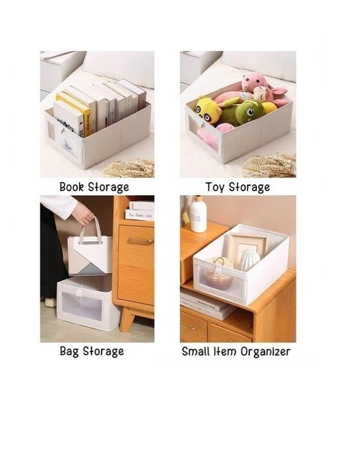 MIXDE 4 Pack Linen Storage Bins Large Storage Boxes Baskets With Visual Window,Storage Containers For Organizing Clothing,Jeans,Toys,Closet,Wardrobe,Closet Organizers  - Image 4