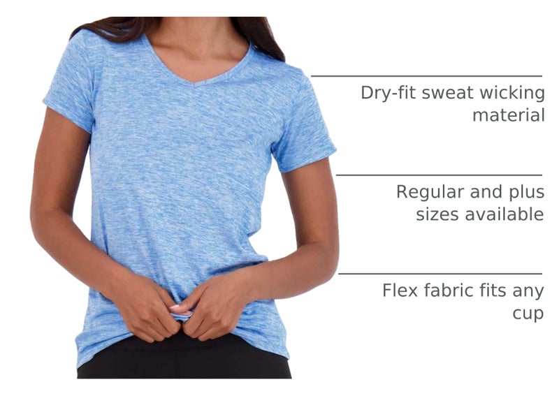 REALESSENTIALS Real Essentials 5 Pack: Women's Dry Fit Short Sleeve V Neck Workout Top - Fitness Pilates Gym Athletic Yoga T-Shirt (Plus Available), Set 2, L - Image 4