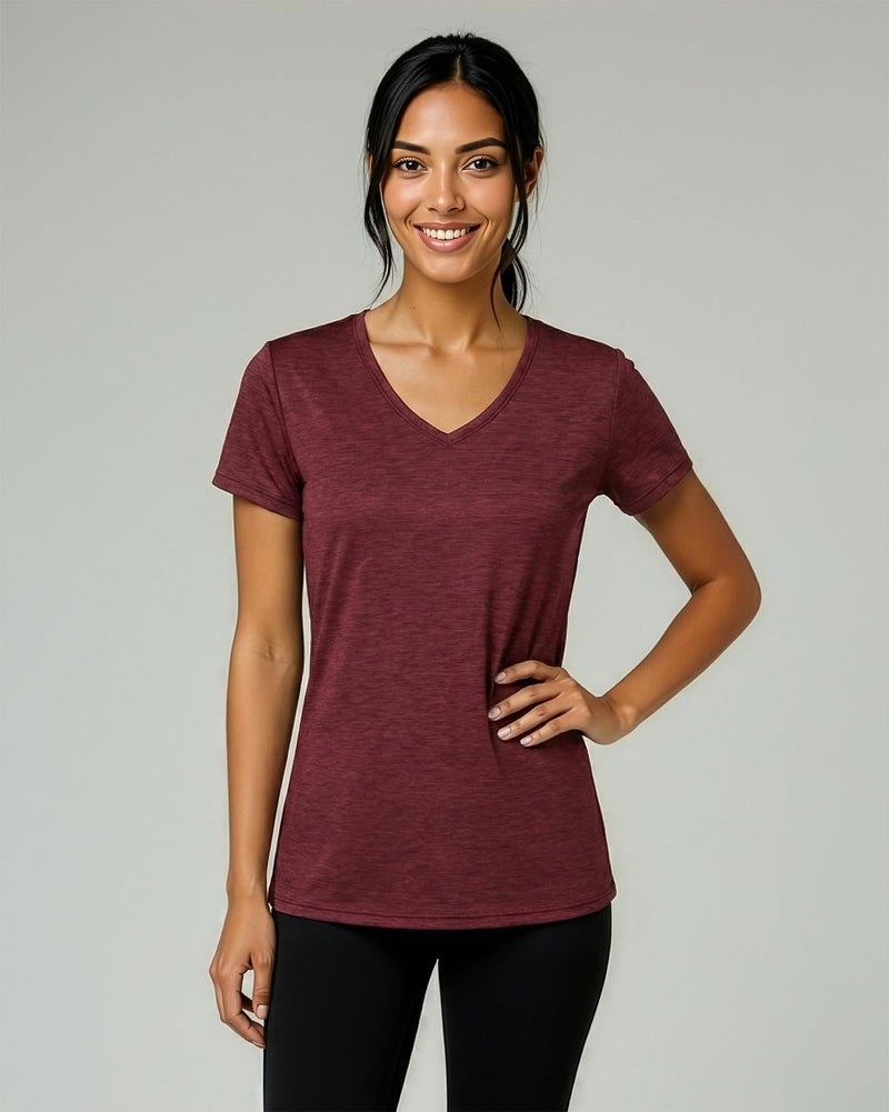 REALESSENTIALS Real Essentials 5 Pack: Women's Dry Fit Short Sleeve V Neck Workout Top - Fitness Pilates Gym Athletic Yoga T-Shirt (Plus Available), Set 2, L - Image 2